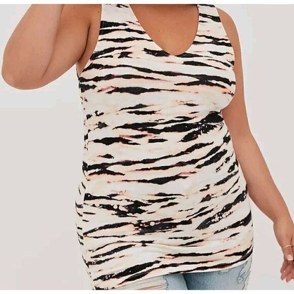Torrid Foxy Deep V Neck Tank Tiger Stripe White 5 (28) - Picture 1 of 8